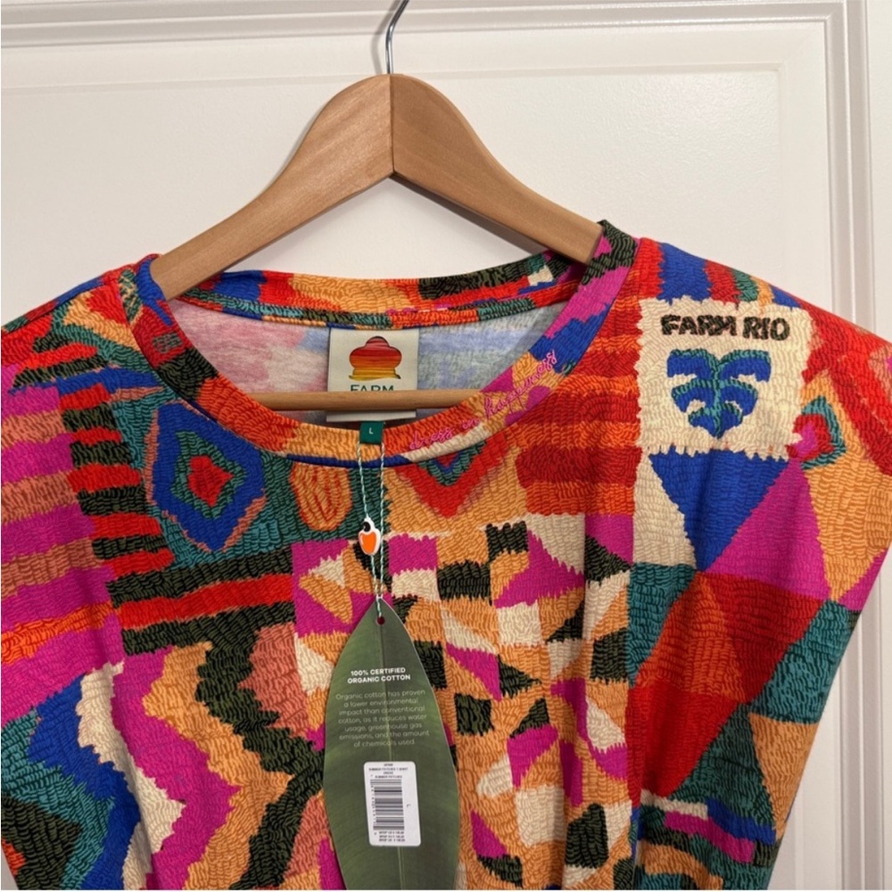 🪘 FARM Rio Multicolor Geometric Patches Tribal twist rope belted Dress Large - Picture 11 of 14